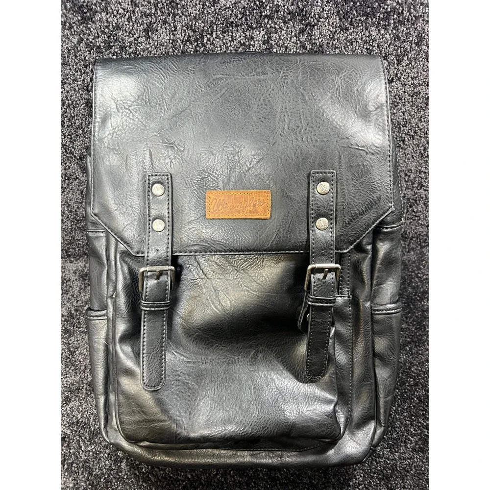 Montana West Wrangler Backpack Unisex Work Backpack Black Vegan Leather Backpack